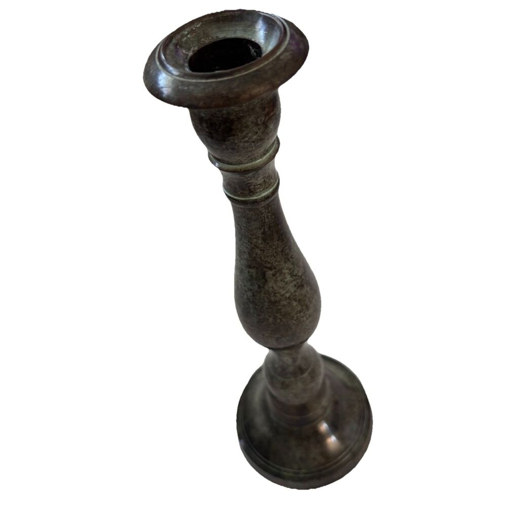 Candlestick Holder Metal Taper 11 3/16” Faux Patina Green & Brown Made in India